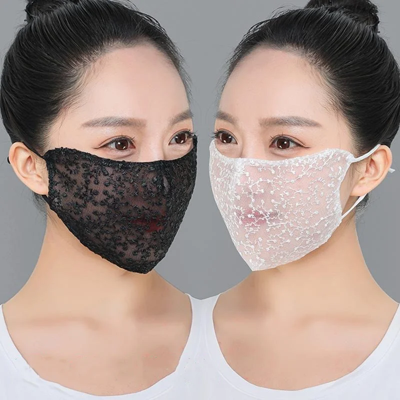 Cloth Face Mask Washable - 1/2pc 블랙 화이트 레이스 페이스 마스크