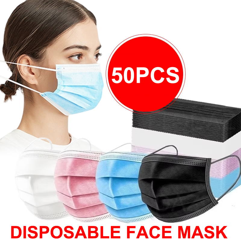 Black Face Mask Pack - 50Pcs 3 레이어 마스크 페이스 마스크